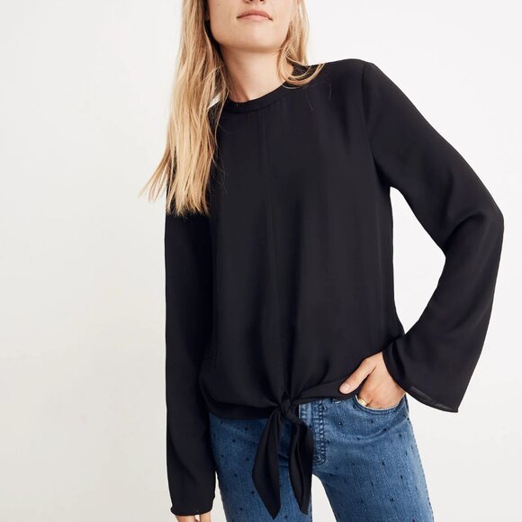 Madewell Tops - NWT Madewell Bell-Sleeve Tie Top (Black) S